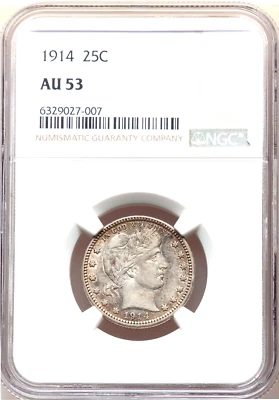 1914-P Barber Quarter, NGC AU53 - Image 1 of 2