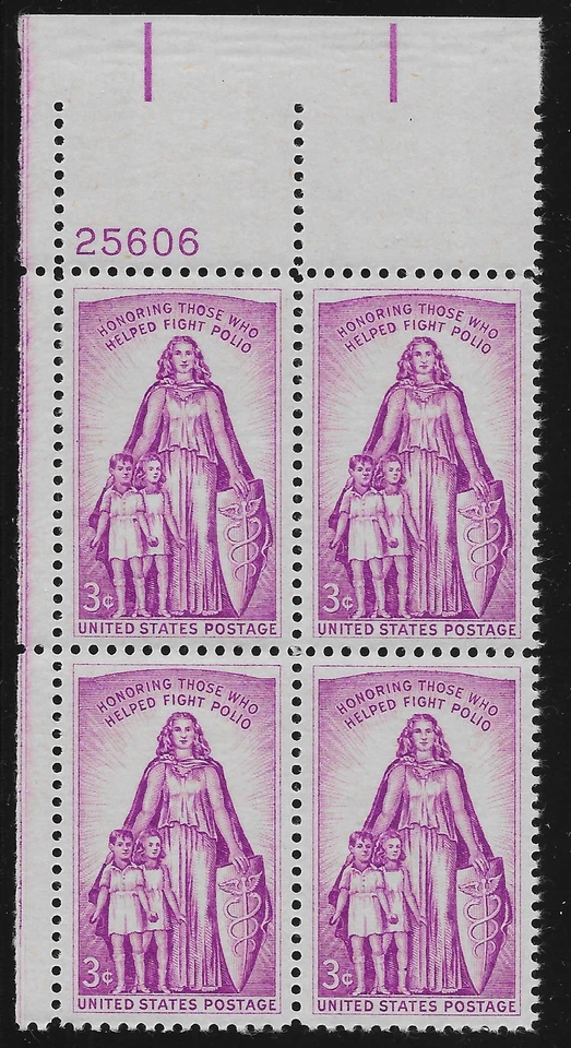 US Scott #1087, Plate Block #25606 1957 Polio 3c FVF MNH Upper Left - Image 1 of 1