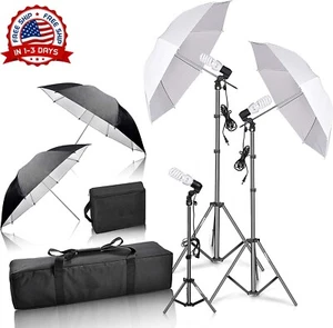 Set De 4 Sombrillas Con 3 Luces Para Iluminacion Para Fotografia Foto Video NUEV - Picture 1 of 8