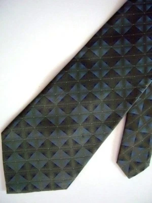 Corbata de cuello Claiborne de seda a cuadros y cuadros azul dorado para hombre 4" x 57" Foto 1 de 2