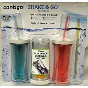 Contigo Shake & Go Plastic Tumblers - Set of 3 (Pink Blue & Clear) - Picture 1 of 1