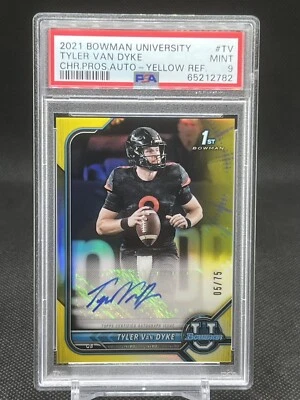 2021 Bowman University Tyler Van Dyke Yellow Refractor Auto #05/75 PSA 9 - Image 1 of 4