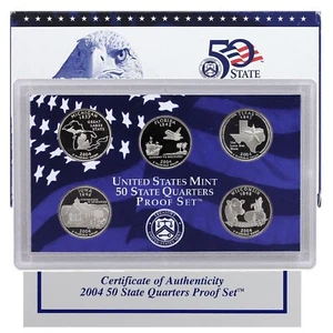 2004 S Proof State Quarter Set Gem DCam Original Box & COA 5 Coins CN-Clad - Picture 1 of 4