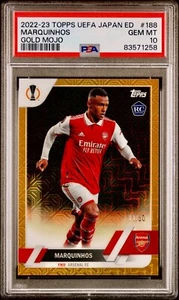 2022-23 Marquinhos Topps UEFA Japan Gold Mojo Arsenal Rookie Card 11/50 PSA 10 - Picture 1 of 3