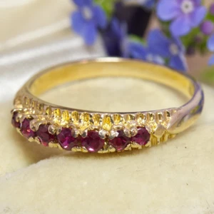 Vintage 1977 9ct Gold 7 Stone Ruby Half Eternity Ring (2.3g) - UK Size N - Picture 1 of 10