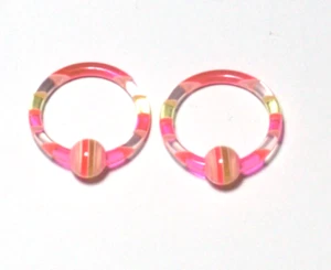 2 14g 7/16 UV Acrylic Pink Yellow Clear Muti Color Captive ONLY 11 Pair Sexy Hot - Picture 1 of 6