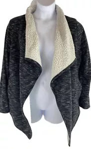 Green Tea Women’s XL Heather Sherpa Lined Waterfall Cardigan Wrap Open Front - Picture 1 of 11