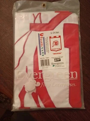 NUEVO ~ Evergreen University of Utah College Flag 35" x 52" ~ Blanco y Rojo Foto 1 de 3