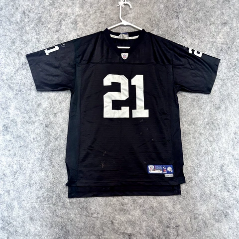 Oakland Raiders Jersey Boys XL +2 Length Black White #21 Nnamdi Asomugh Reebok Cover