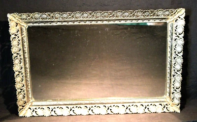 VTG Dresser Vanity Rectangle Gold Tone Filigree Mirror Perfume Tray 15" x 10"-SU - Image 1 of 4