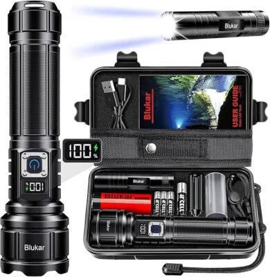 Blukar Taschenlampe LED USB C Wiederaufladbar 500000 Lumen Extrem Hell 5 Modi - Bild 1 von 4