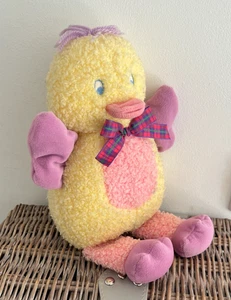 Vintage Eden Toys Quacking Duckling Baby Duck Chick Soft Toy - Yellow/Pink- 12" - Picture 1 of 13