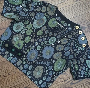 Marc Jacobs Sz 0 Black Green All Over Floral Crop Top Y2K Festival Op Art Whimsy - Picture 1 of 7
