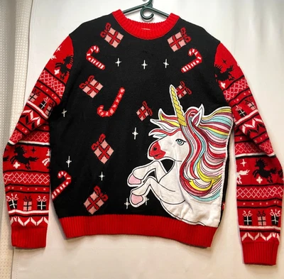 Suéter Feo Navidad Mujer 2XL Unicornio Bastón de Caramelo Navidad Rojo Negro Foto 1 de 4