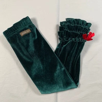 Matilda Jane Kids Girls Size 4 Green Velvet Ruffle Leggings Red Bows Holiday - Image 1 of 4