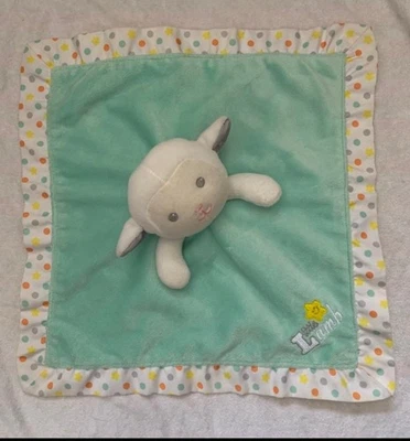GARANIMALS Little Lamb Green Security Blanket Lovey Polka Dot Satin White Green - Image 1 of 4