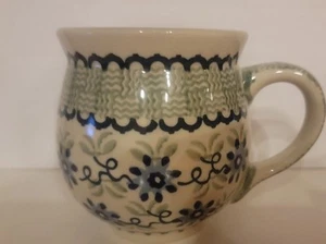 Blue Rose Polish Pottery  Boleslawiec  Hand Made Bubble Shaped Ceramic Mug 12 Oz - Picture 1 of 11