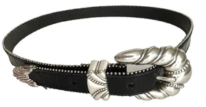 Olga Santini schwarz Leder 1" Gürtel silberfarbene Details-Schnalle Lg Western Vintage '89 - Bild 1 von 17