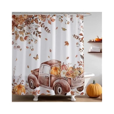 Fall Shower Curtain - Hello Pumpkin Design, 71x71 Inch, Waterproof - Image 1 of 4