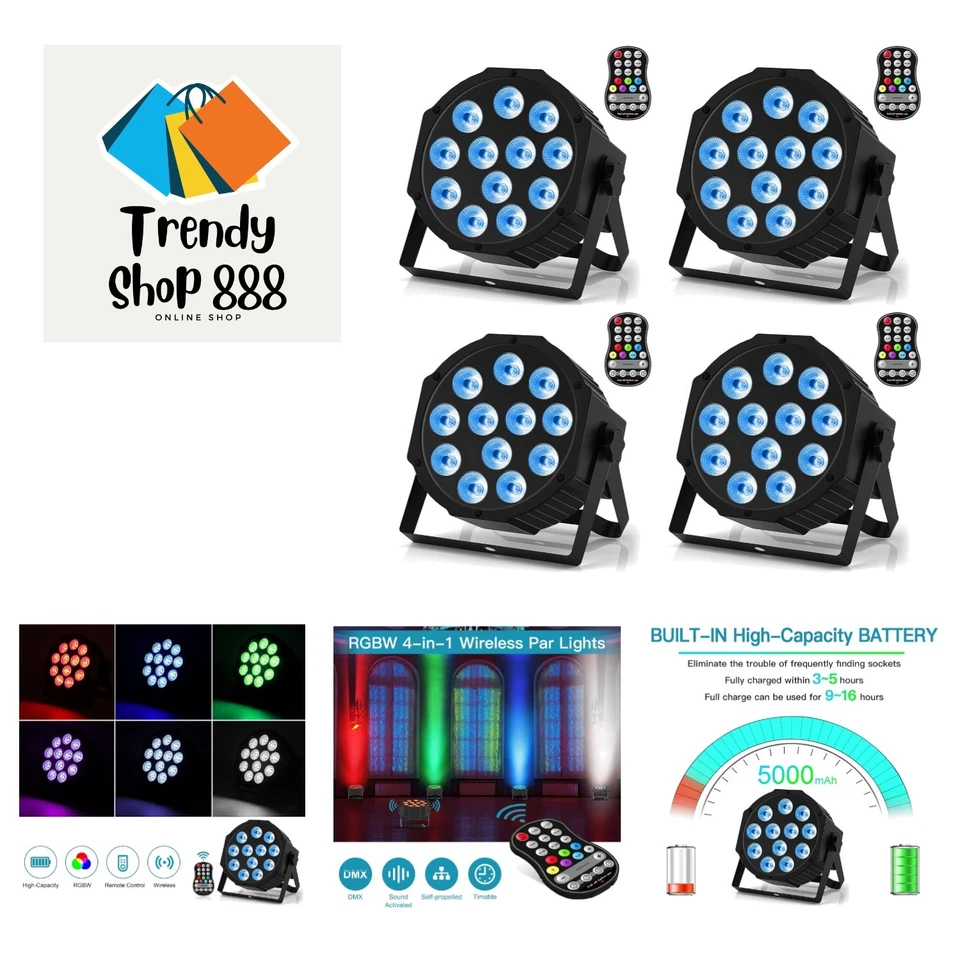 Rechargeable Par Lights RGBW 4-in-1 LED Uplights Battery Powered Stage Lights... - Image 1 of 4