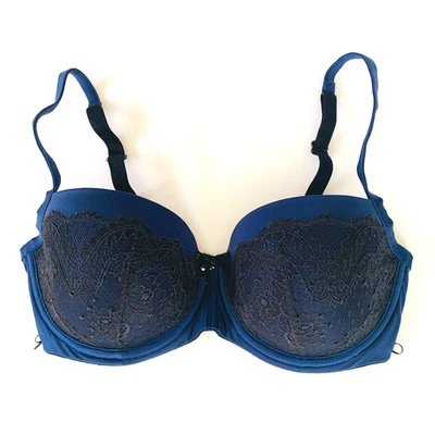Sujetador Marie Jo Lauren acolchado con aros balcón 30E 30DD azul marino negro encaje Foto 1 de 4