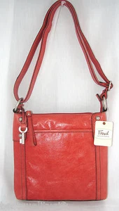 NEW FOSSIL HATHAWAY ROSE/CORAL PINK LEATHER CROSSBODY, SHOULDER BAG, HANDBAG - Picture 1 of 9