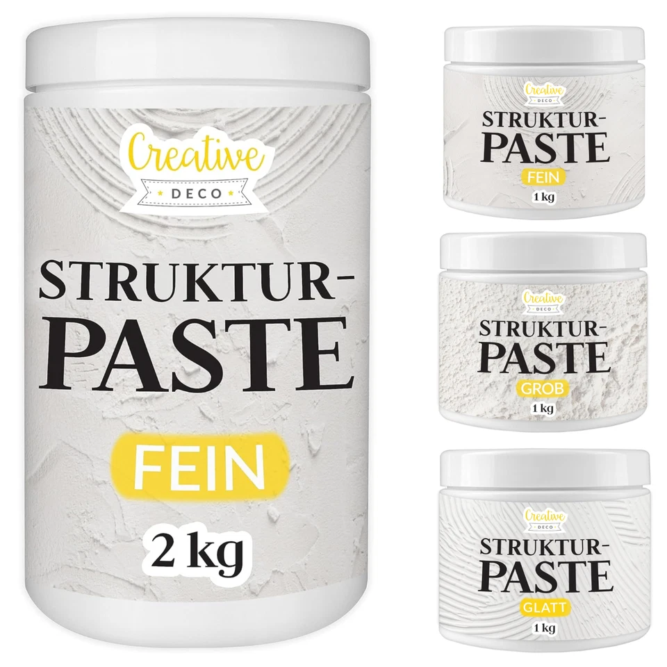 CREATIVE DECO Strukturpaste Weiße Spachtelmasse für Acrylmalerei 1 kg - 2 kg Fein Glatt Grob