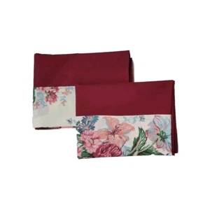 Set of 2 Dark Red Pillowcases W/floral Trim Cuff.  19 X 28 Standard - Picture 1 of 6