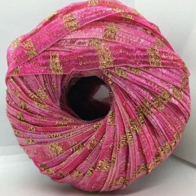 Memento Royale Berlini Glitter Ribbon Yarn #167 Pinks with Gold Metallic  3/8"wd - Image 1 of 4