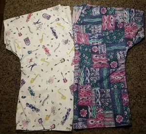 Medical ScrubTop Sz.XL,pink,green Blue/music,guitar,cream. 2 In Lot - Picture 1 of 13