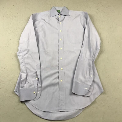 Sid Mashburn 衬衫男式 15 34 蓝色 100% 棉连衣裙长袖设计师 — 第 1/4 张图片