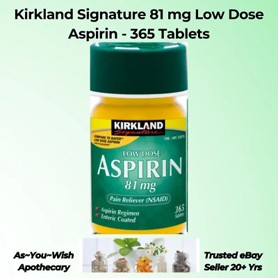 Low Dose Aspirin 81mg 365 Tablets Enteric Coated Pain Reliever Exp 5/27 Kirkland - Image 1 of 4
