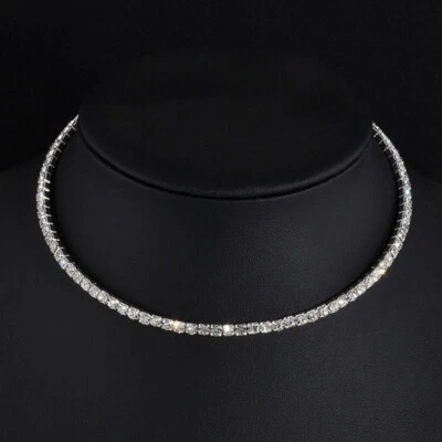 12 Pcs Wholesale Sparkly Silver Crystal Choker Necklace Bridal Prom Party - Image 1 of 4