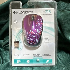 Logitech M315 Wireless Mouse Purple Paisley Nano Receiver Dongle (mouse damaged) - Picture 1 of 13