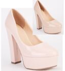 Womens Pink Beige Platform High Block Heel Prom Gloss Court Shoe Size UK 3 - 8