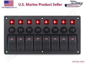 Boat Marine 8 Gang Switch Panel Circuit Breaker Toggle Rocker Switch RV Red LED - Picture 1 of 3