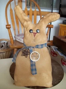 Handcrafted Tea Stained Fabric Polyfil Primitive Country Raggedy Bunny - Picture 1 of 4
