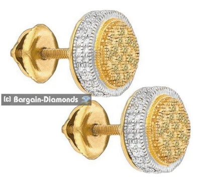 Brincos redondos unissex de diamante amarelo natural 0,07 ct YW925 prata parafuso traseiro 8x11 mm - Imagem 1 de 4