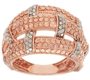 Anillo abovedado estilo plata esterlina vestido de rosa tejido canasta corte diamante, talla 6 - Imagen 1 de 1