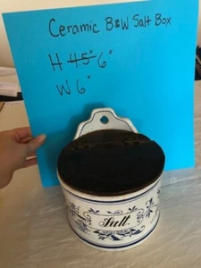 One Antique American Blue & White Stoneware Kitchen Salt Box - Picture 1 of 5