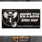Outlaw Speed Shop Banner 1200 X 600Mm Black W/White Artwork - Outlaw-Bnr1200bw