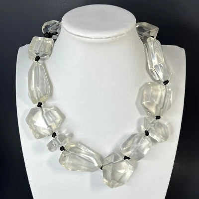 Chunky Clear Lucite Necklace Rock Candy Ice Cube Modernist Statement Runway - Image 1 of 4