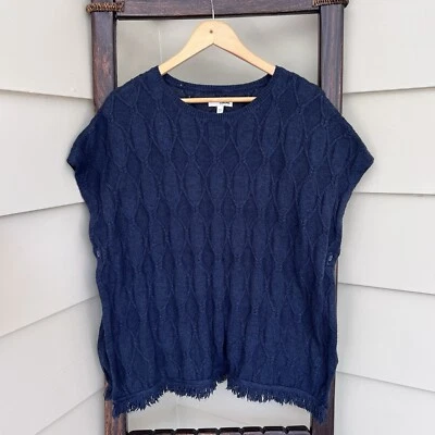 Sonoma Chunky Knit Fringe Poncho Top Women’s Small/Medium Blue Boxy Convertible - Image 1 of 4