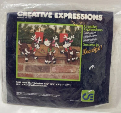 Vintage Creative Expressions #5838 Reindeer Rag Needlepoint Kit Package Opened - Image 1 of 4