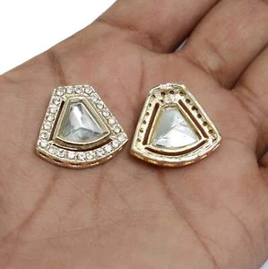 4 Pcs, 22x24mm, Kundan Connectors Golden - Picture 1 of 8