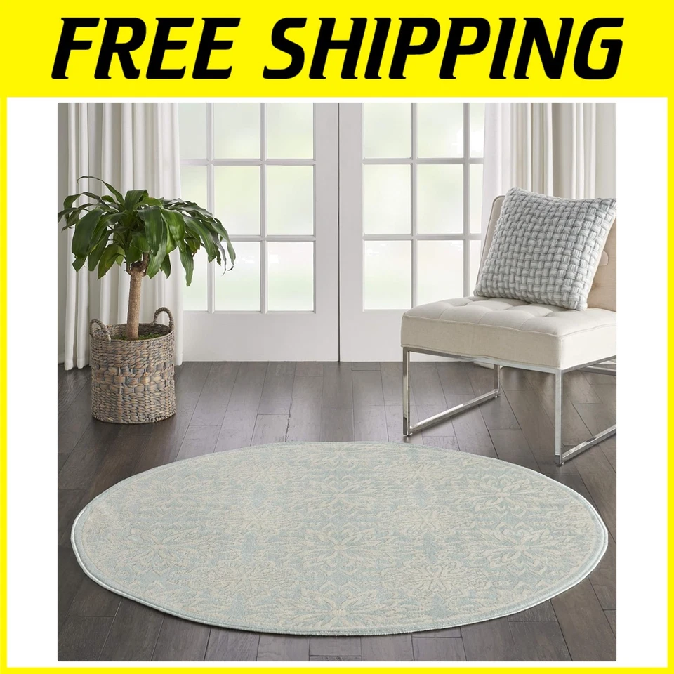 Alfombra floral duradera de pelo bajo redonda de 5'3" - Ideal para sala de estar y comedor Foto 1 de 4