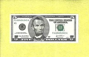 Federal Reserve $5 Note, Bank of Boston, MA, Series 2003 "A" Crisp & New - Picture 1 of 2