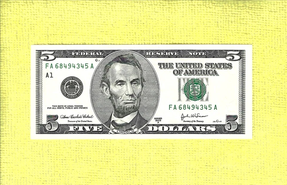 Federal Reserve $5 Note, Bank of Boston, MA, Series 2003 "A" Crisp & New - Image 1 of 2