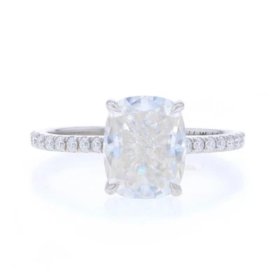 Oro Bianco Moissanite Hidden Halo Anello di Fidanzamento -14k Cuscino 6.52ctw - Immagine 1 di 4