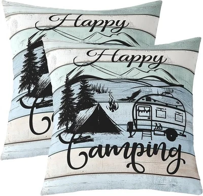 Juego de 2 fundas de almohada Happy Camping 16x16 para sofá cámper Foto 1 de 4